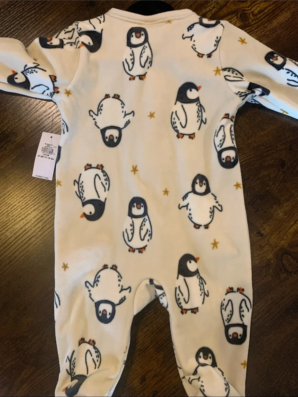 Old Navy Cream & Light Blue Footed One-Piece and Set with Penguins & Dogs